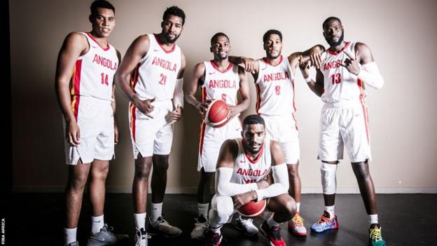 Part of the Angola team at Afrobasket qualifying